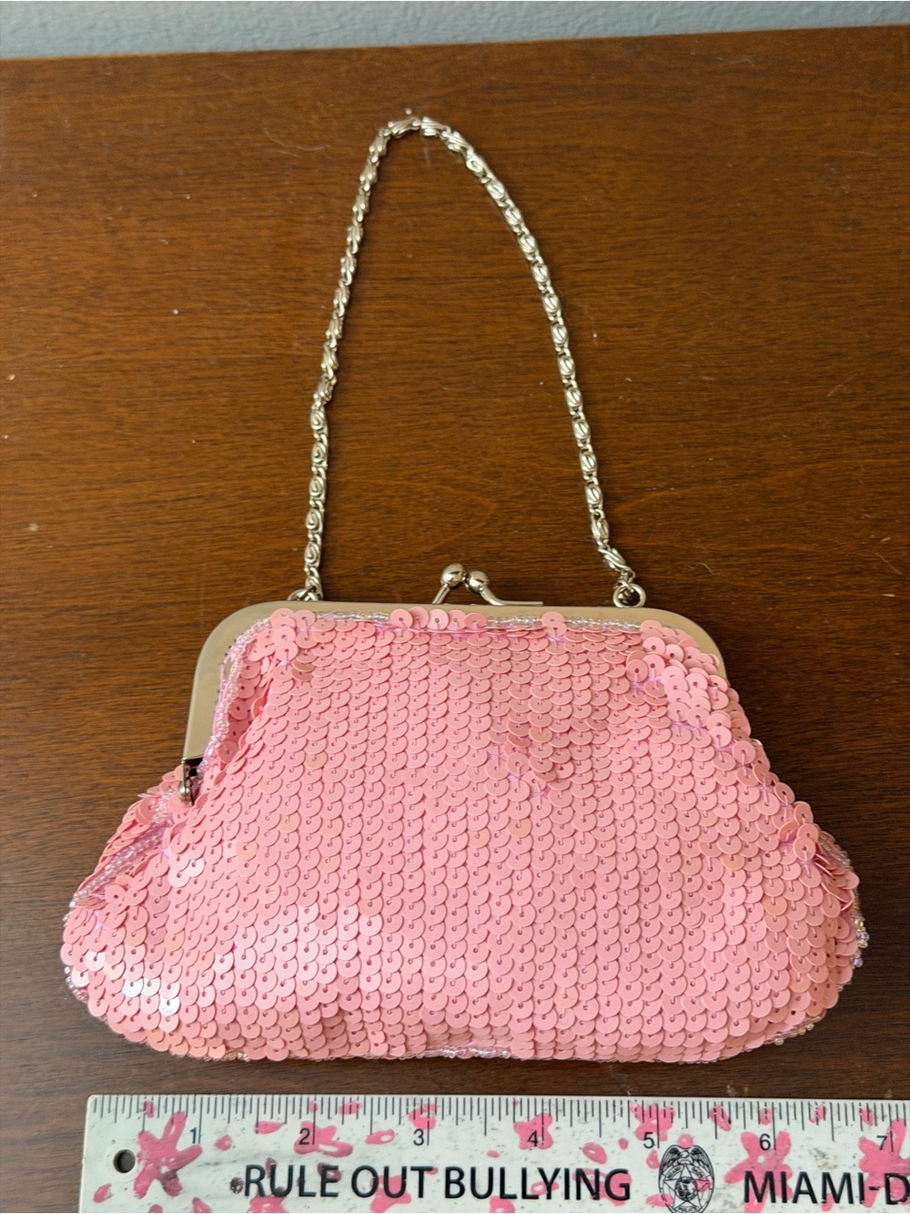 Y2K never used Claire's Pink Sequin Kiss-Lock Chain Clutch